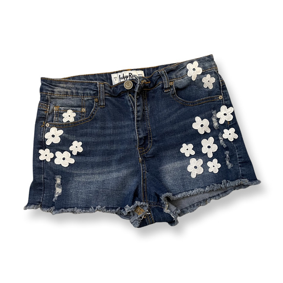 Indigo Rein Pants - Indigo Rein Blue Jeans Shorts with White Flowers Size 11